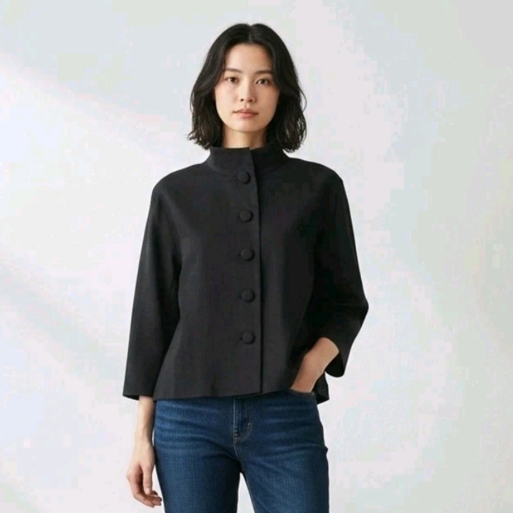 NEIMAN MARCUS Wool High Collar Blazer Jacket In Navy Blue | 6